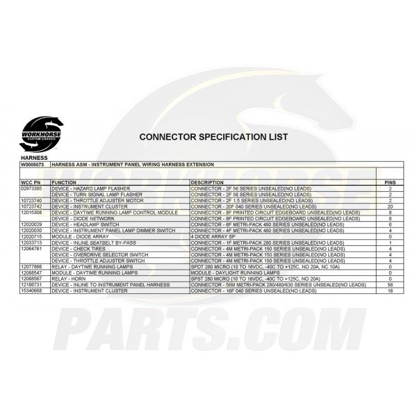W0005073  -  Harness Asm - Instrument Panel Wiring Extension